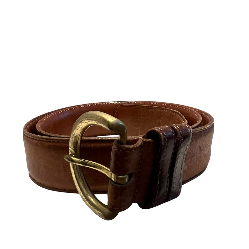 Classic Brown Leather Belt with Brass Buckle 36"